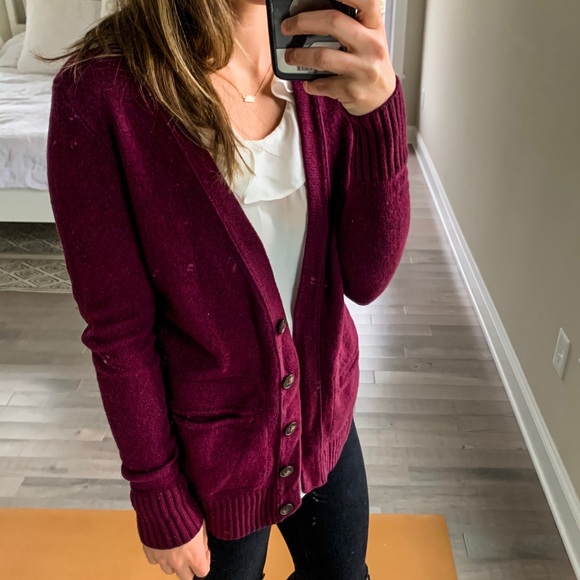 Madewell Sweaters - Madewell | Maroon Merino Wool Button Cardigan S